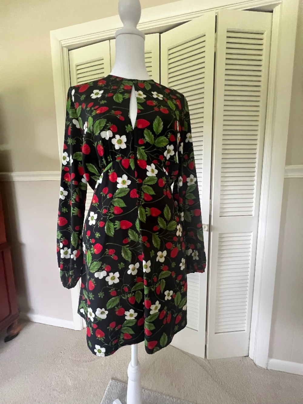 Zara long Sleeve Shorts Romper Size Large Black and Red Strawberry print